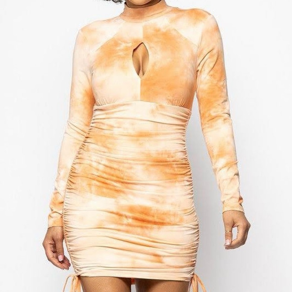 Orange Tie Dye Long Sleeve Dress